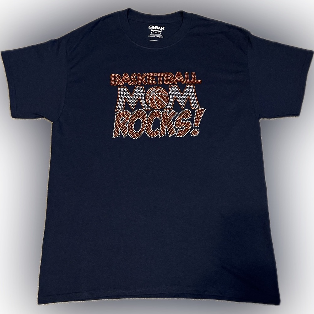 Gildan Navy Basketball Mom Rocks Tee size L
